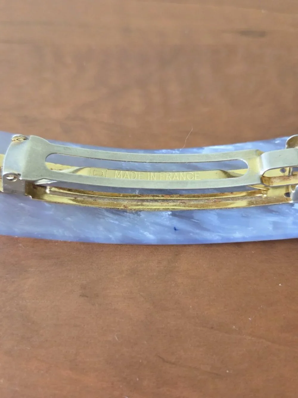French Hair Barrette France Blue Pearl-like Design Rectangular  Made in France